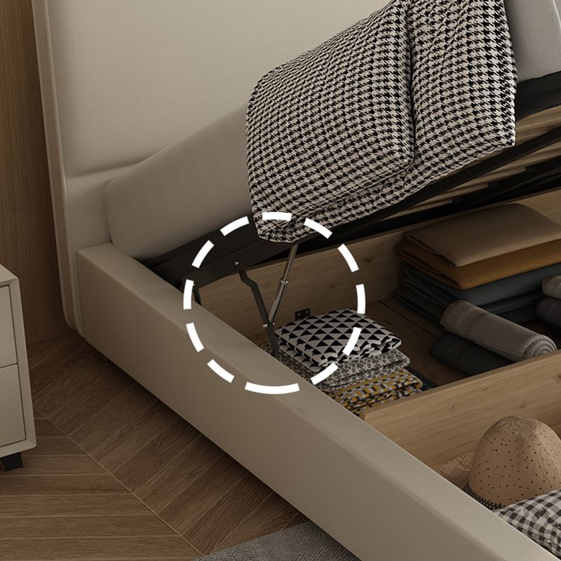 Wood and Upholstered Standard Bed with Headboard Panel Bed in Beige