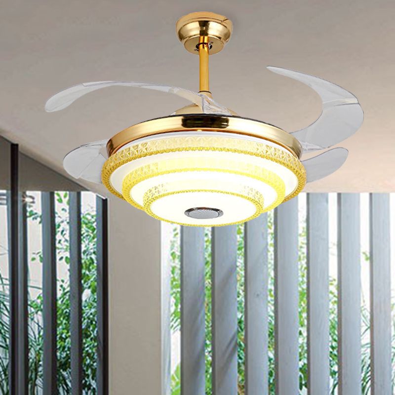 Sich verjüngter kristallverklemmter Lüfterlicht moderne LED Gold Halbmontagelampe mit Bluetooth -Lautsprecher und Fernbedienung/Wandsteuerung/Frequenzumwandlung