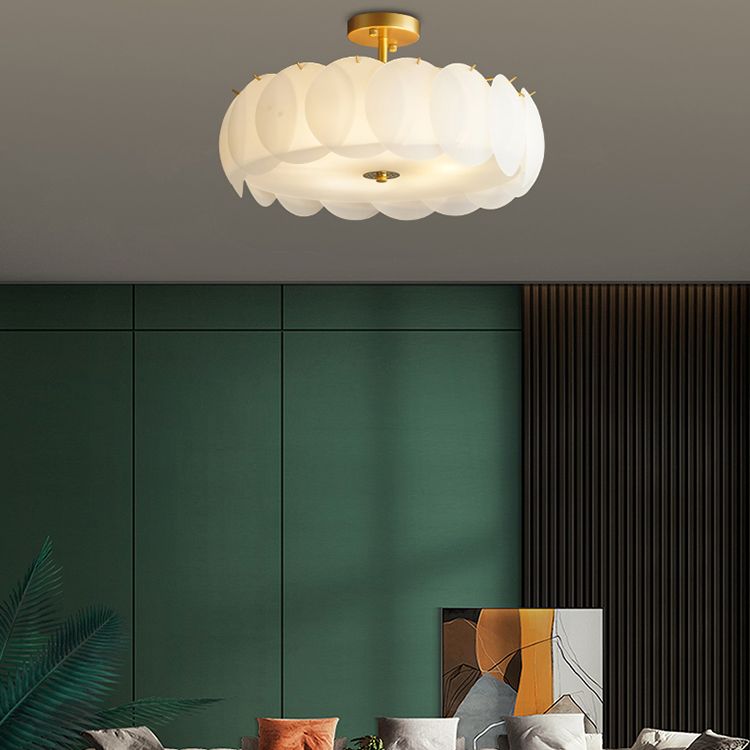 Gold Metal Semi Flush Lamp Modern Multi-Head Bedroom Ceiling Lighting with Glass Shade