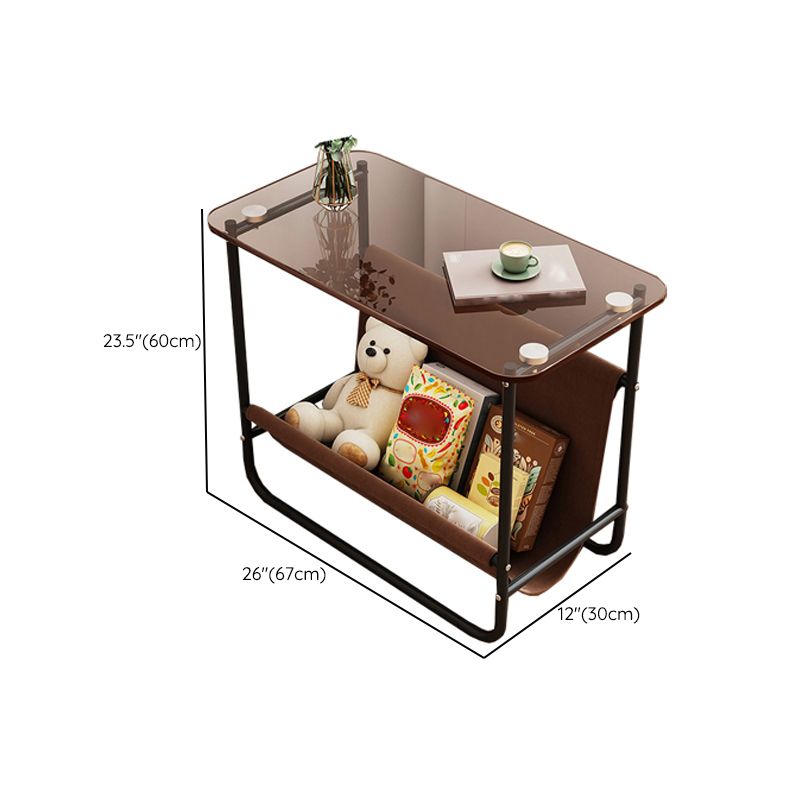 Contemporary Brown Glass Top Side Table Steel Sled Base End Table