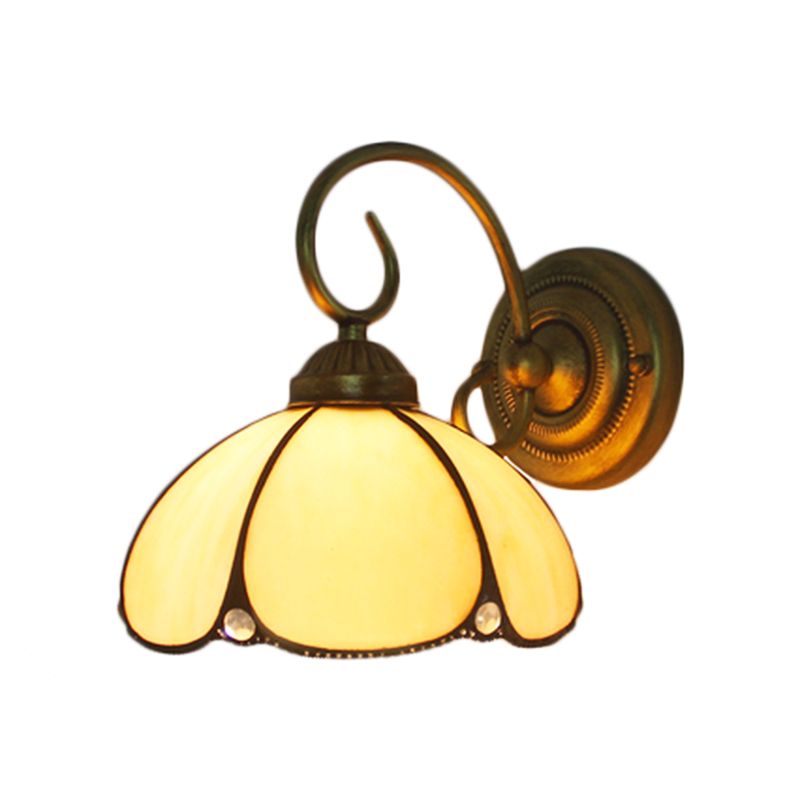 Art Glass Petal Wall Light One Light Tiffany Traditional Wall Lamp in Beige for Kitchen