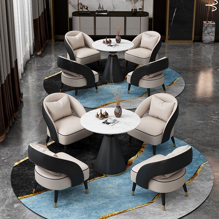 Traditioneller luxuriöser runder Esszimmer Tisch Sintered Steintisch mit schwarzer Sockelbasis
