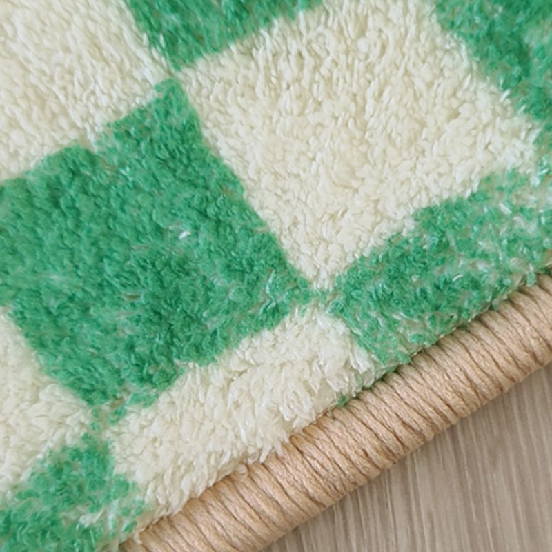 Green Plaid Pattern Rug Modern Polyester Area Rug Stain Resistant Area Carpet for Home Decor