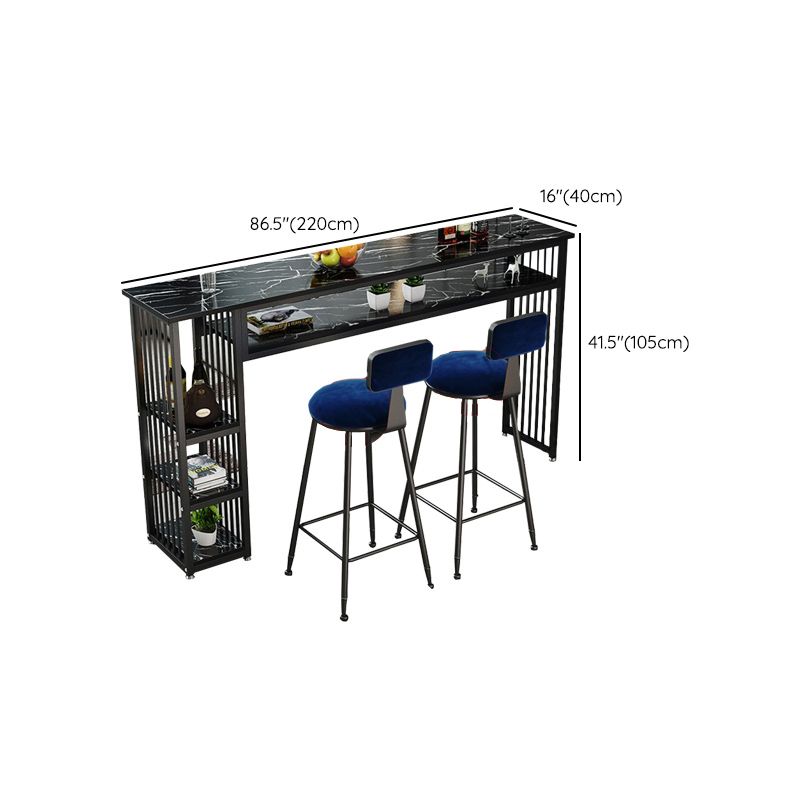 Glam Indoor Bar Stool Table Rectangle Bar Dining Table with Storage