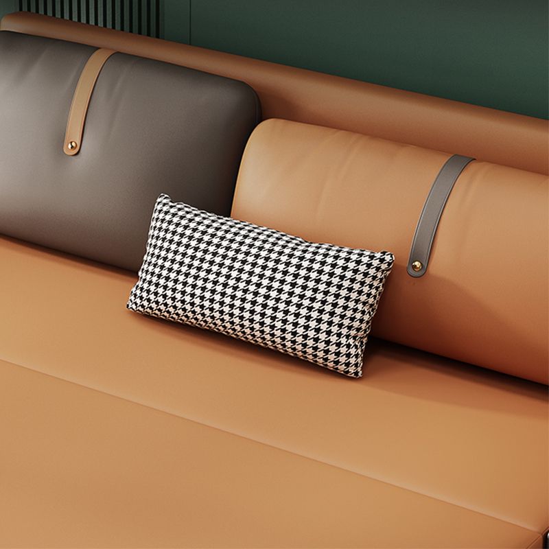 Contemporary Armless Bonded Leather Sofa Bed in Brown with Storage