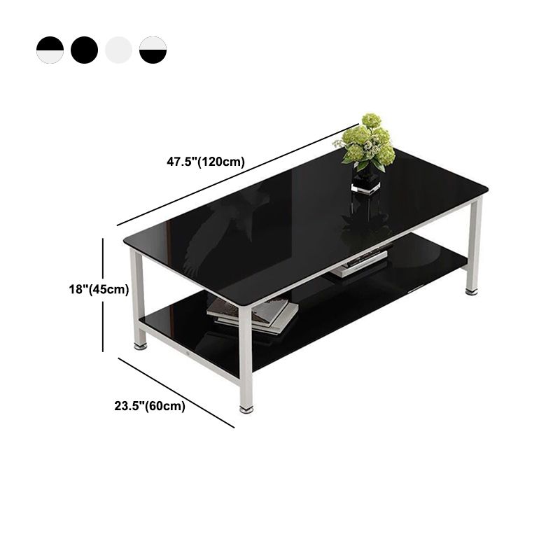 Contemporary Glass Rectangular Coffee Table with Storage and 4 Legs