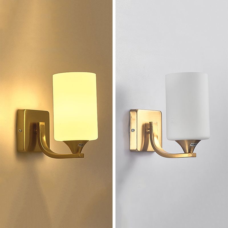 Simple Wall Sconce Cylinder Wall Light Fixture in Gold for Bedroom