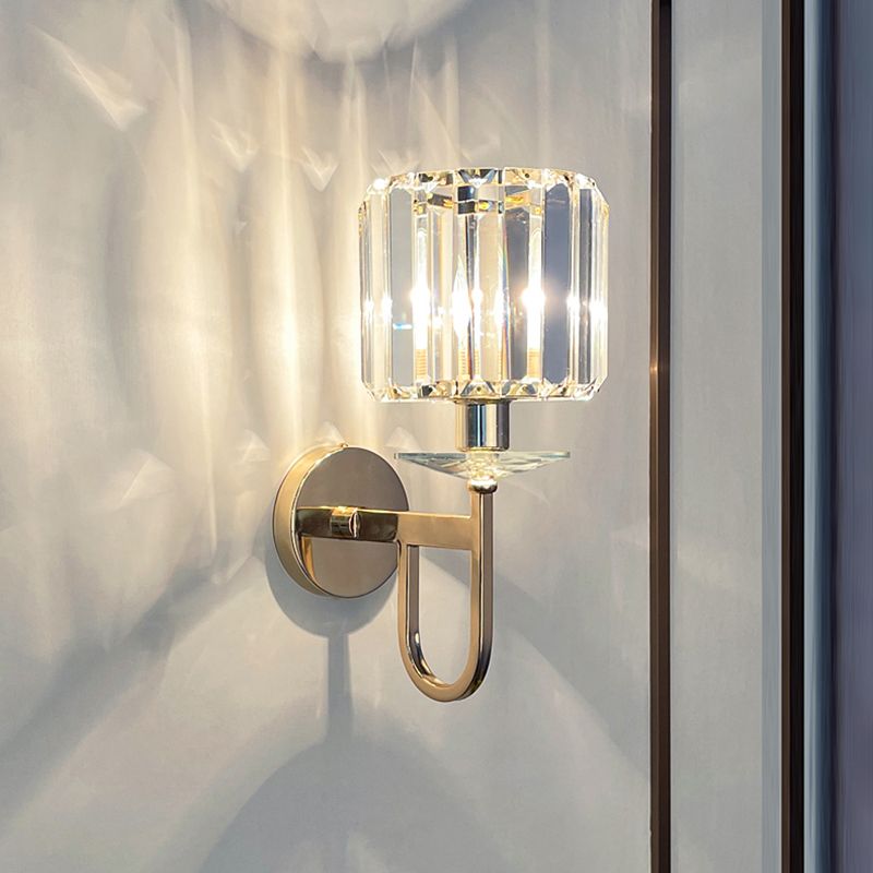 Gold Crystal Wall Sconce in Modern Luxury Style Wrought Iron Geometric Wall Lamp for Bedroom