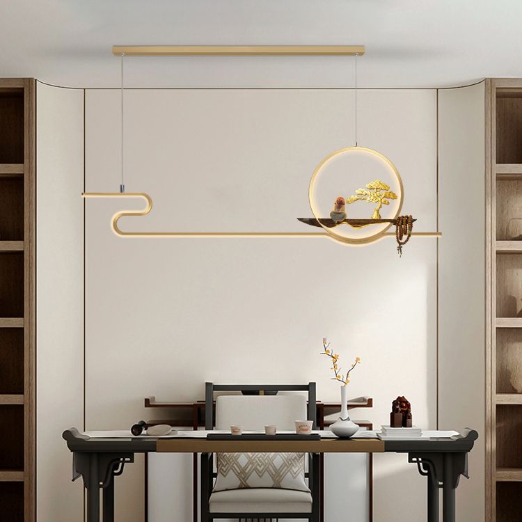 Linear LED Island Chandelier Lights Ceramics Modern Hanging Lamp for Dining Room