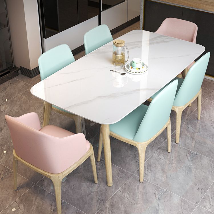 Modern White Slate Dining Set with Rectangle Table White Dining Set with 4 Legs Base