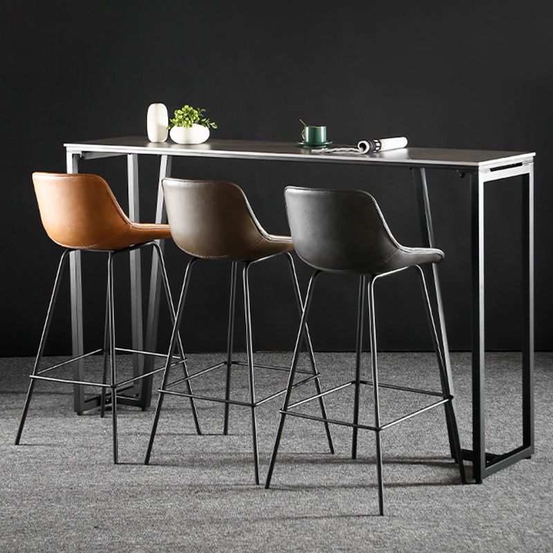 Faux Leather Dining Stools Bucket Armless Bar Stools with Metal Legs