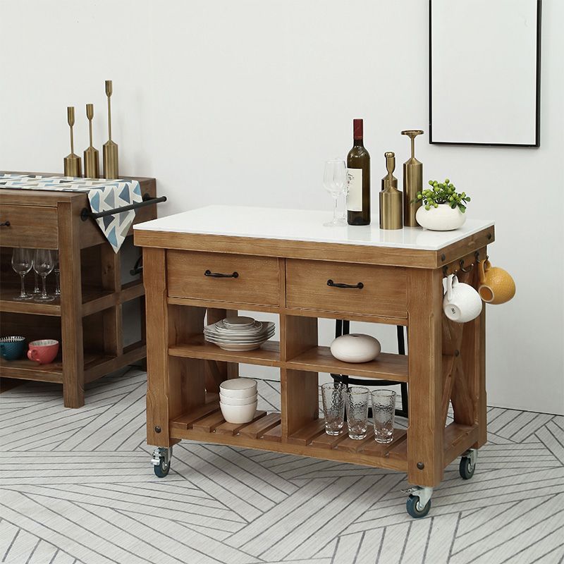 Industrial Stationary Kitchen Cart Wood Rectangular Kitchen Island Cart