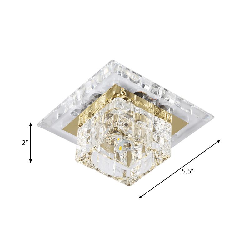 Portico a LED con montaggio a incasso Semplice soffitto cromato a filo con paralume in cristallo sfaccettato a cubo