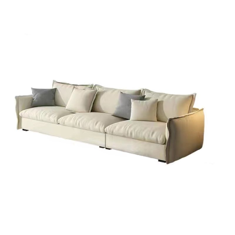 Contemporary Living Room Square Arm Sofa Beige Pillow Back Settee