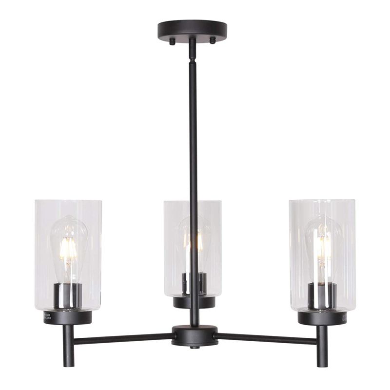 Transparent Glass Cylindrical Shade Chandelier Light Industrial Style Multi Light Ceiling Lighting Fixture for Living Room