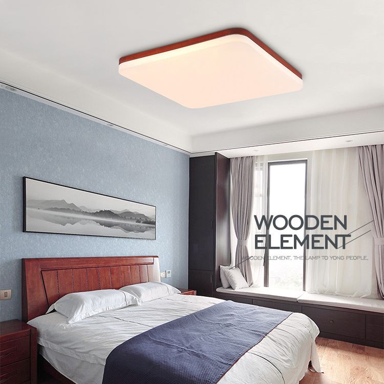 Ultrathin Wooden Ceiling Flush Mount Lighting Simplicity Red Brown Flush Lamp for Dining Room