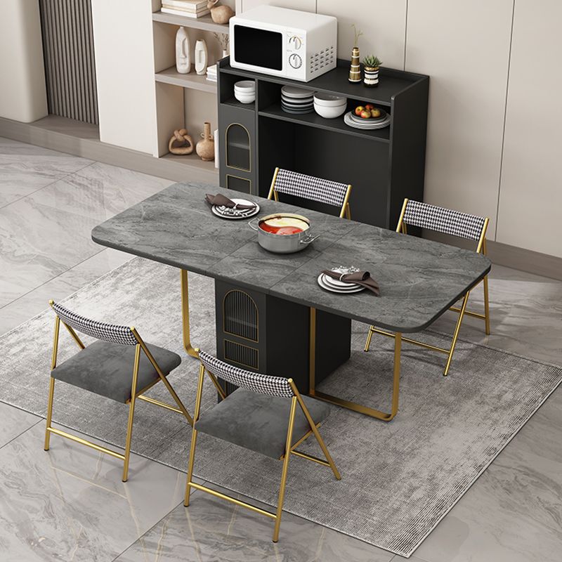 Modern Folding Dining Table Rectangle Wooden Top with Storage