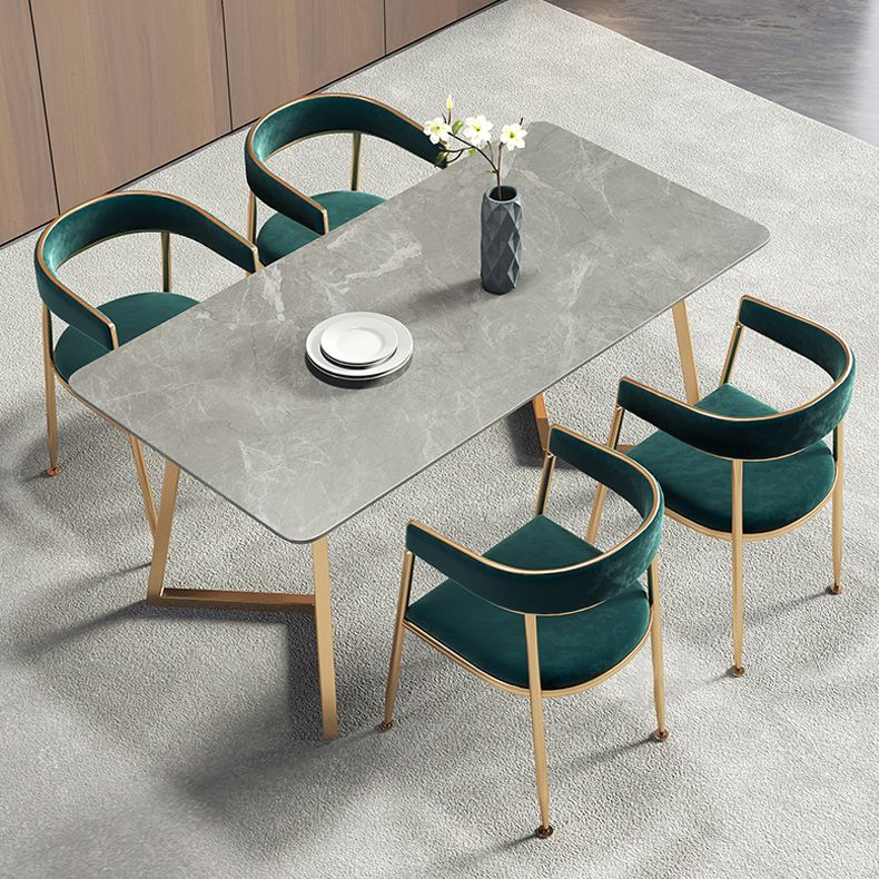 Metal Traditional Luxury Rectangle Table Sintered Stone Table with Sled Base