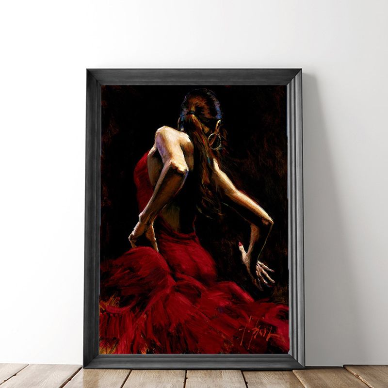 Red Dancing Girl Painting Textured Contemporary Art Style Dining Room Wrapped Canvas