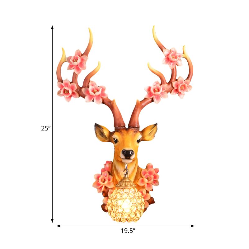 1 Light Resin Wall Lighting Country Red/Yellow Orb Indoor Sconce Light Fixture with Crystal Shade