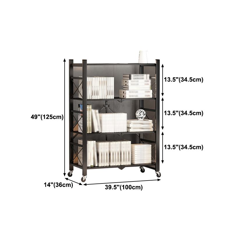 Folding Steel Industrial Etagere Bookshelf Open Bookshelf with Caster Wheels