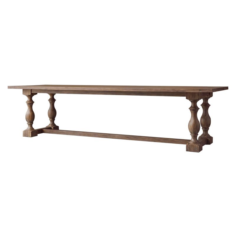 Industrial Pine Wood Dining Table Rectangle Kitchen Table with Trestle Base