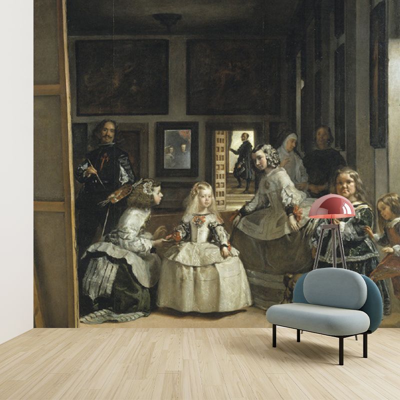 Full Size Las Meninas Murals Black-Brown Non-Woven Fabric Wall Art, Stain Resistant