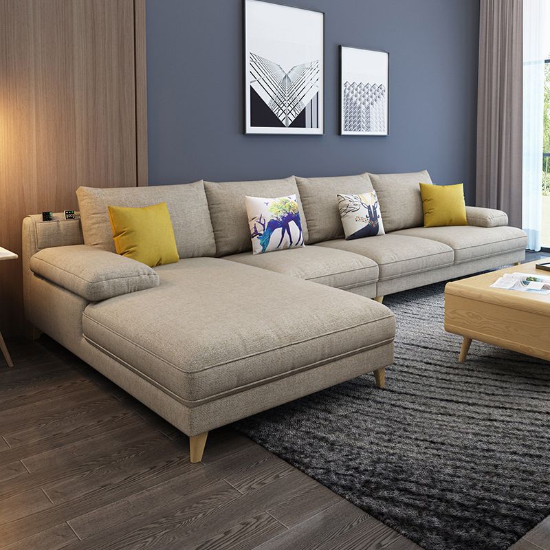 4-seater L-shape Sectional Fabric Pillow Top Arm Sectional with Pillows