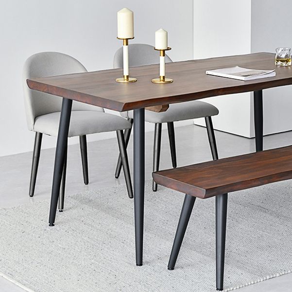 Black Iron Tripod Base Dining Table Modern Industrial Solid Wood Top Table