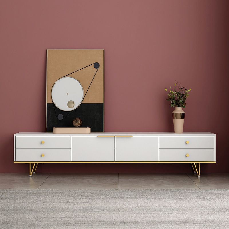 Glam 18 - Inch H TV Console , Grey / White Wood TV Stand with 4 - Drawers for Living Room