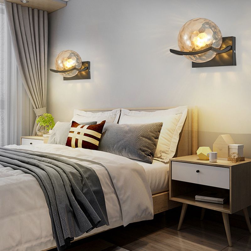 Modernism Wall Sconce Spherical Glass Wall Light Fixture in Black for Bedroom