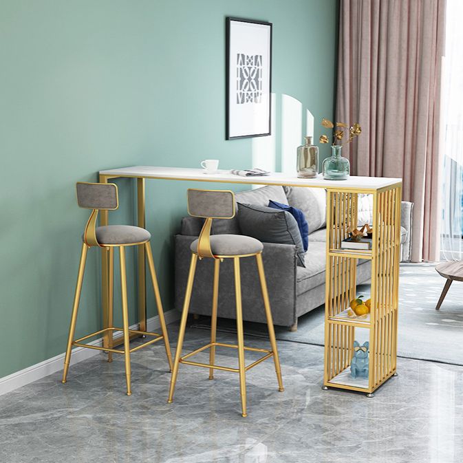 Glam Rectangle Bar Set Storage 1/2/3 Pieces Stone Counter Height Set in Gold