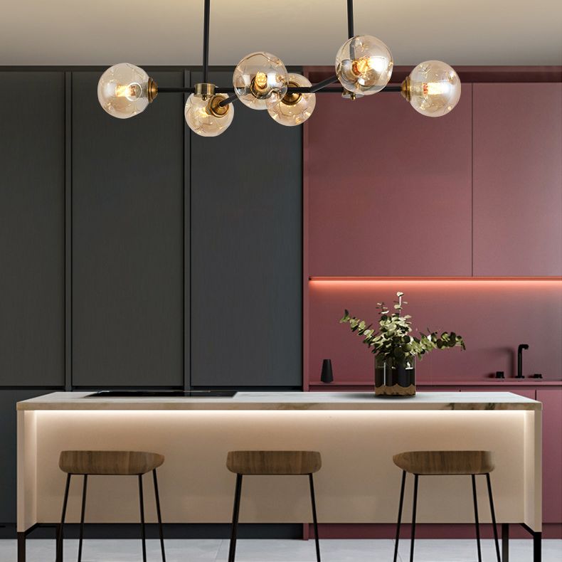 6 Ligera de la isla negra moderna Ligera de la isla del colgante de la isla esférica de la isla de vidrio Luz de techo para mesa de comedor