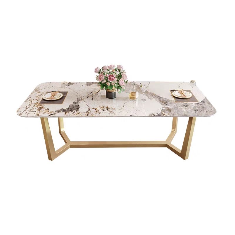 Rectangle Sintered Stone Dining Table Luxury Trestle Base Fixed Table