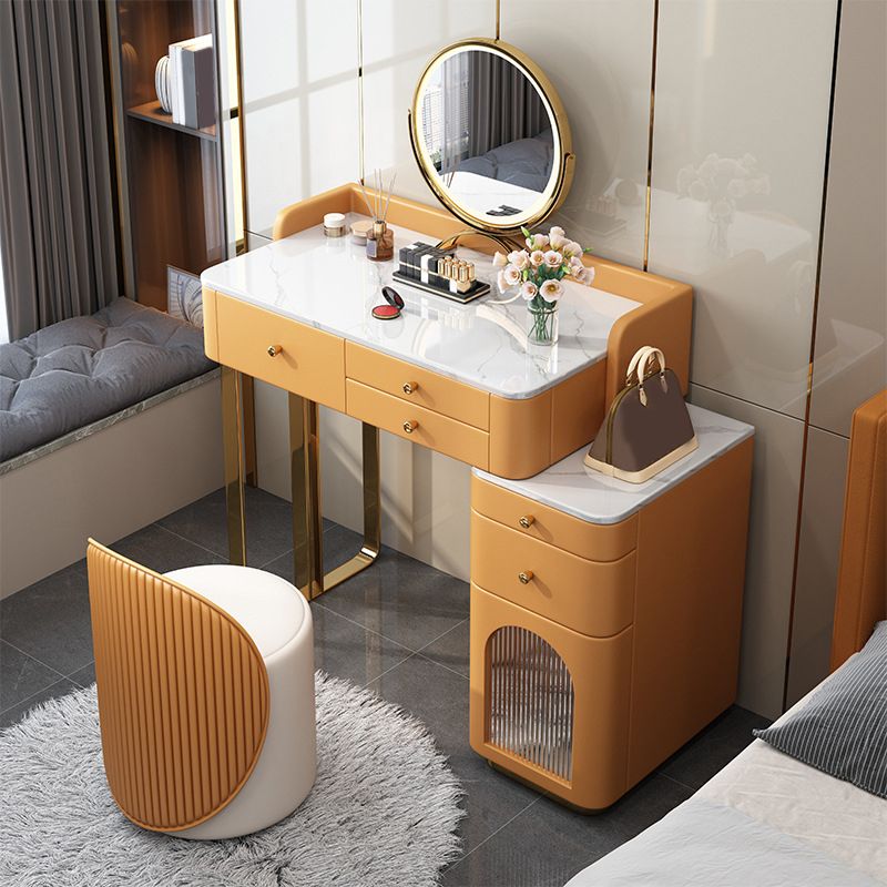 Luxurious Metal Makeup Dressing Table Stone Top Bedroom Vanity Desk