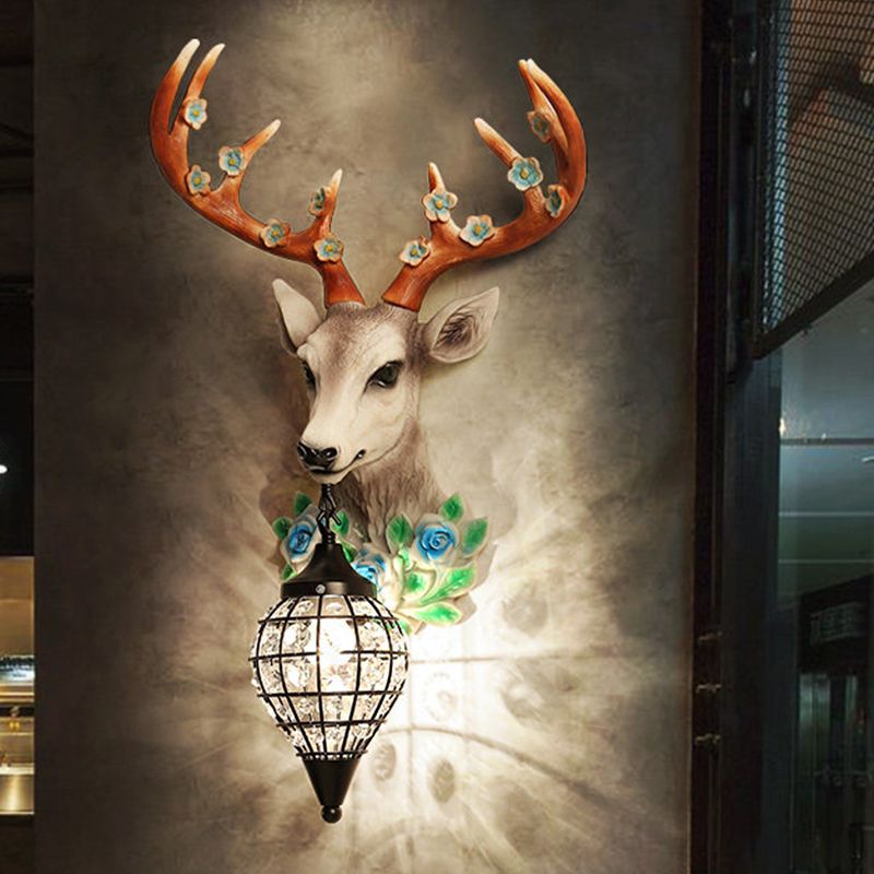 Black/White 1 Where Wall Warehouse Warehouse Crystal Crystal Sphere Wall Sconce Light con arredamento di alci grigio/giallo