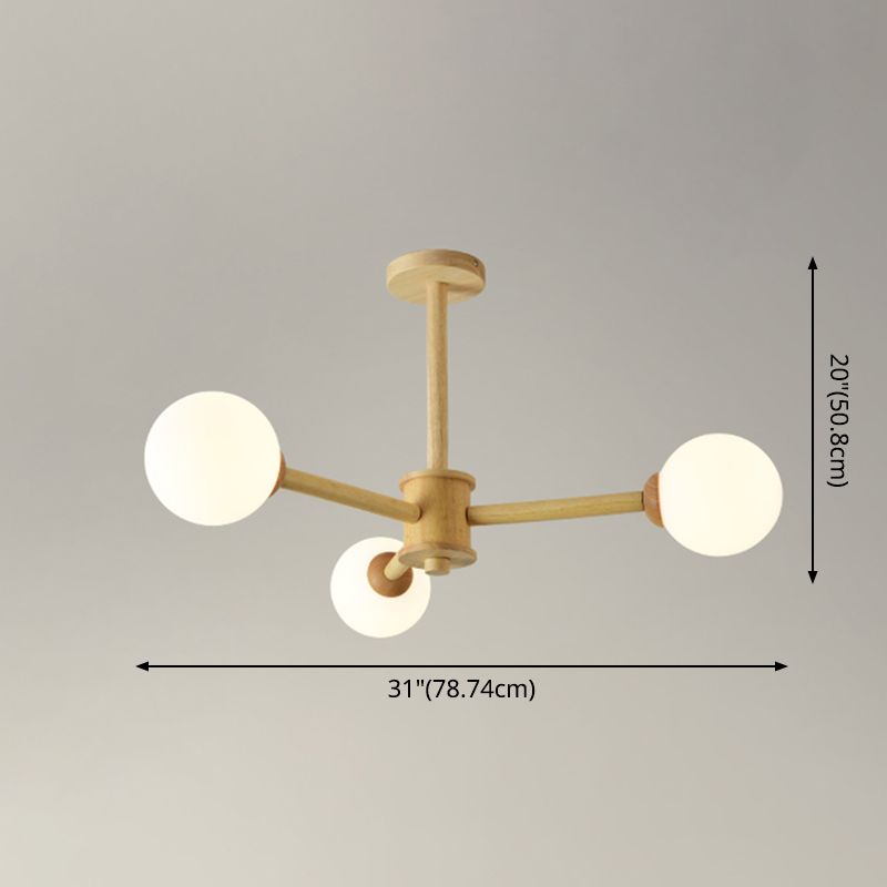 Béige en bois massif léger suspension simplicité moderne lampe à lustre à nuance en verre givré blanc pour chambre à coucher pour le salon
