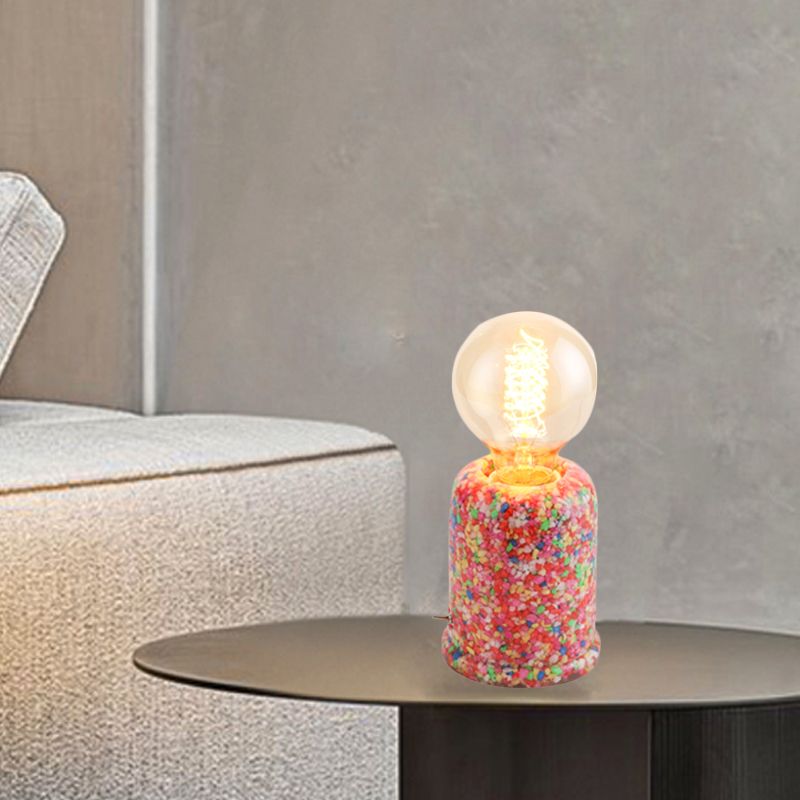 Red Tubular Table Lighting Contemporary 1 Light Resin Nightstand Lamp with Plug In Cord