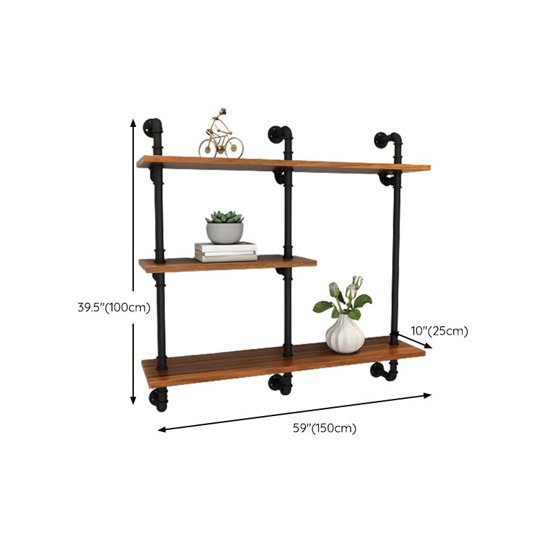Metal and Wooden Floating Shelf Modern Natural Wall Mounted Bookshelf for Study Room