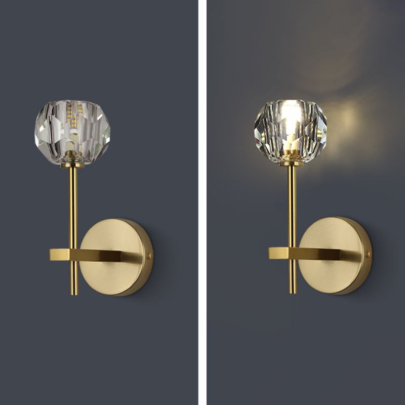 Gold Crystal Wall Lamp in Modern Luxury Style Copper Globe Wall Sconce for Bedroom