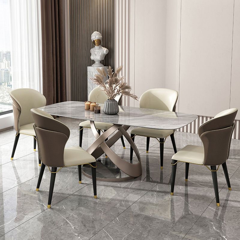 Modern Style Sintered Stone Table Dining Rectangle Table with Metal Legs for Home Use