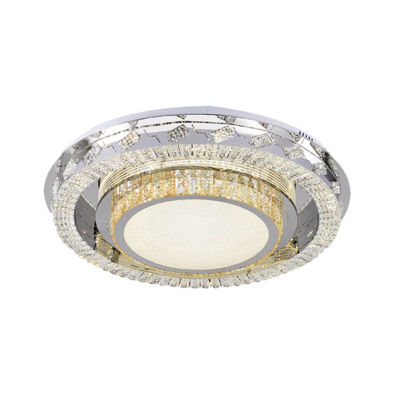 Clear Crystal Blocks LED Flush Mount Contemporary Stainless-Steel Square/Circular Parlor Ceiling Light Fixture