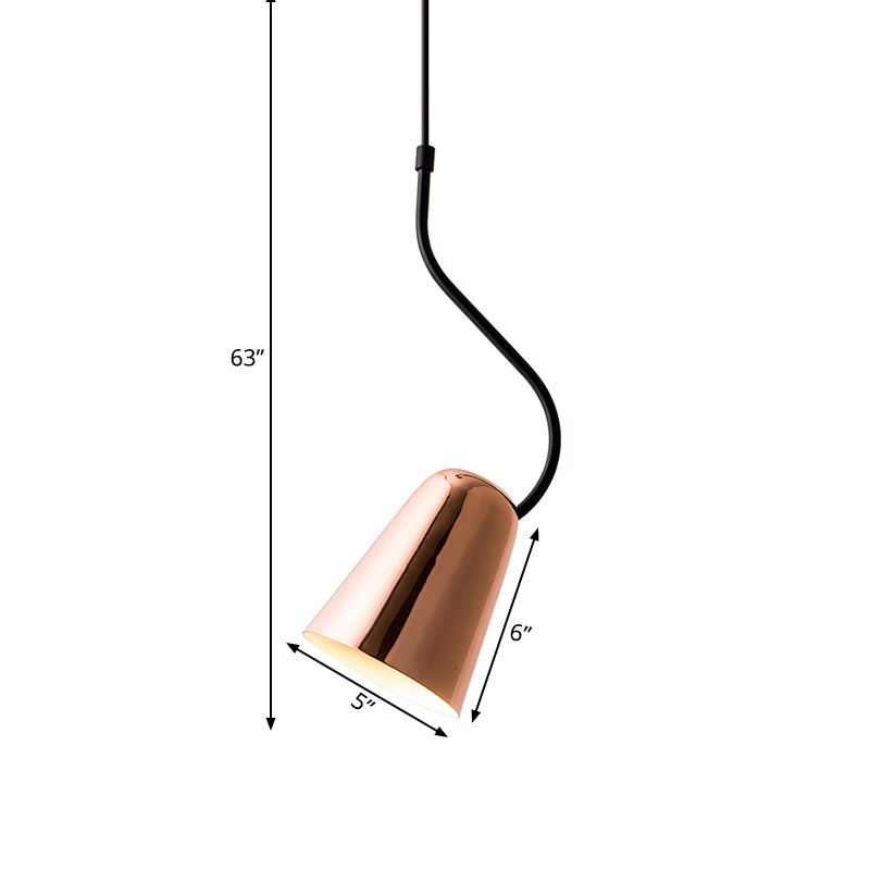 Copper Tapered Ceiling Light Minimalism 1 Head Iron Hanging Pendant with Curving Top