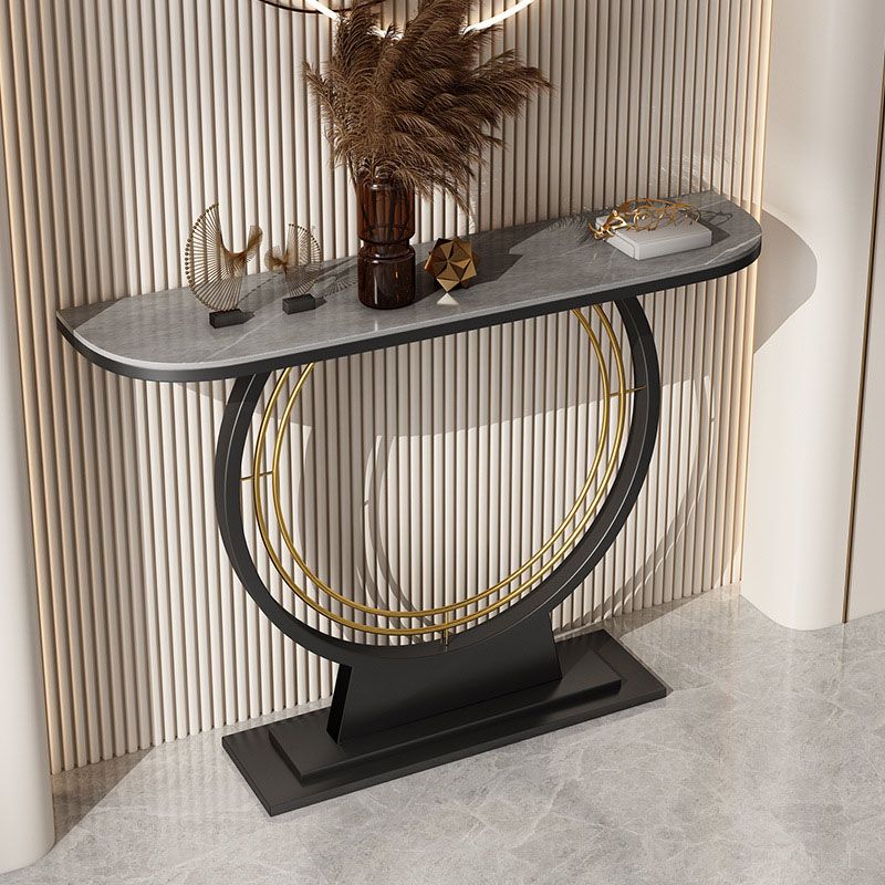 Contemporary Iron Console Sofa Table Half Moon Stone End Table for Hall