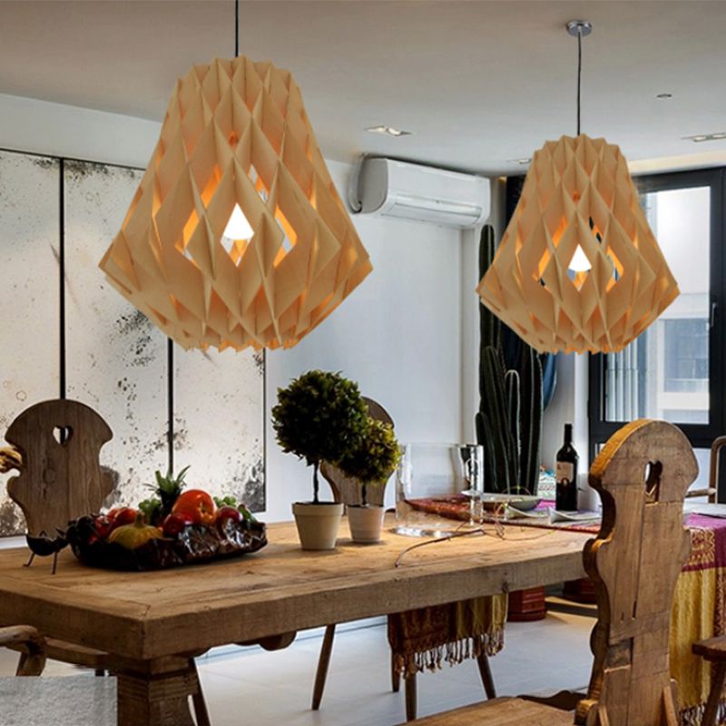 Simplicity Shaded Suspension Lighting Wood 1-Light Restaurant Pendant Light Fixture