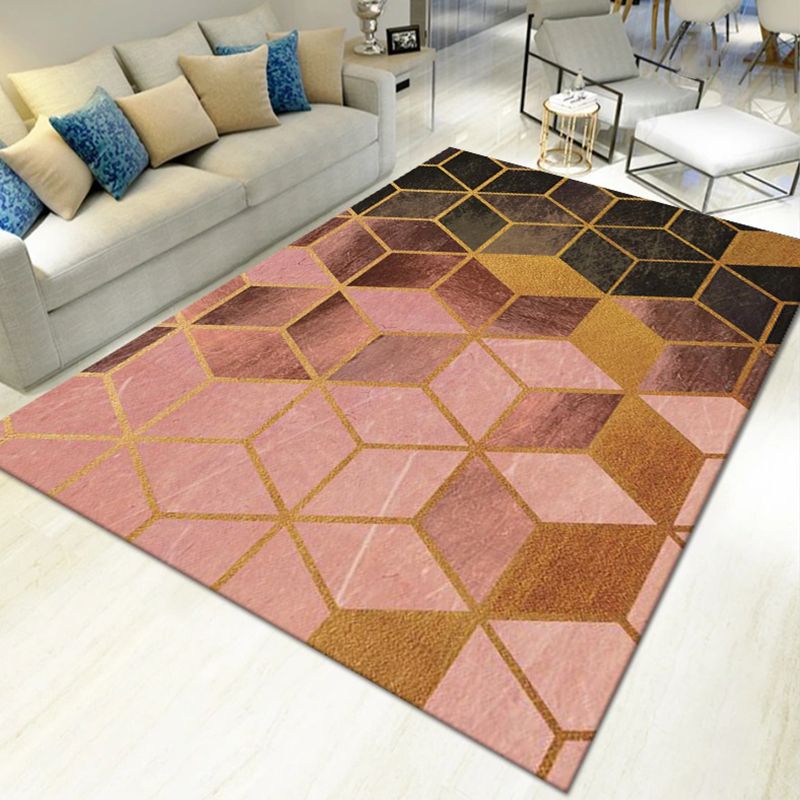 Pink Striped Rug Polyester Modern Rug Stain Resistant Rug for Living Room