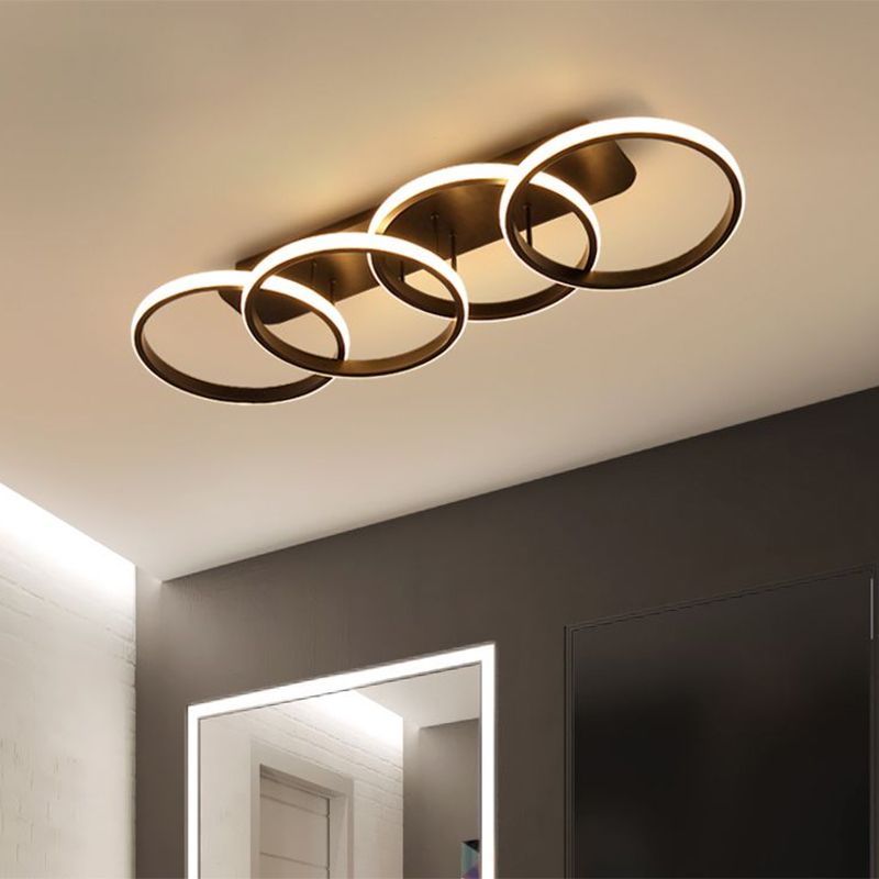 Black Rings Semi Flush Light Nordic LED Metallic Flush Mount Lighting for Living Room (The customization will be 7 days)