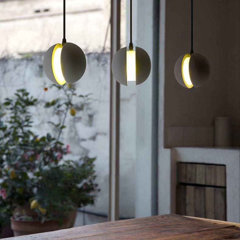 Grey Spherical Shape Pendant Lamp Modern Minimalist Cement Hanging Lamp for Living Room