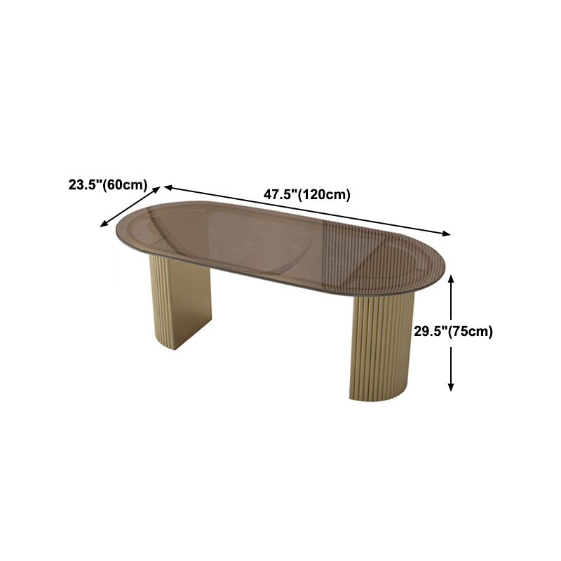 Glass Top Dining Table Modern Oval Dining Table with Double Pedestal Base