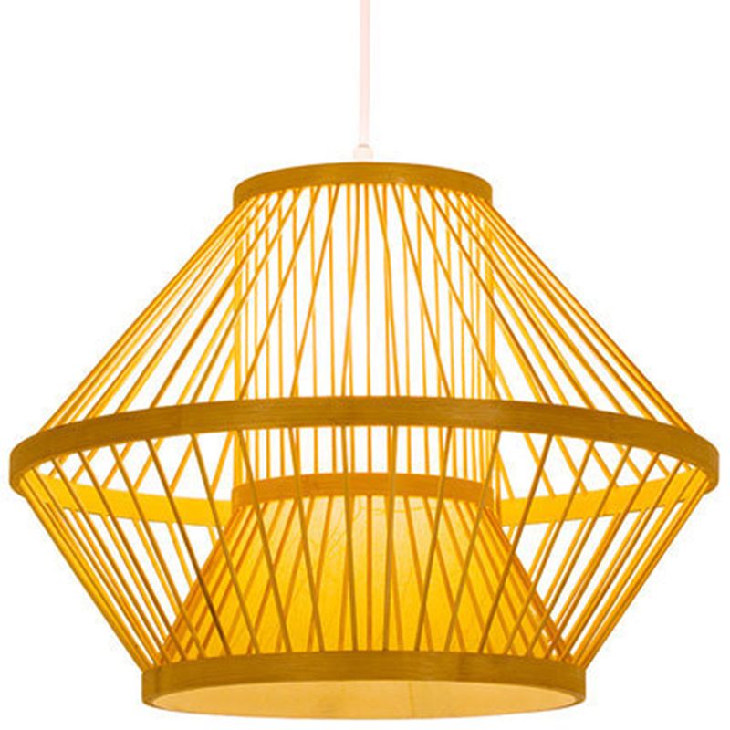 Bamboo Asia Pendant Light 1-Light Beige Geometric Hanging Ceiling Light
